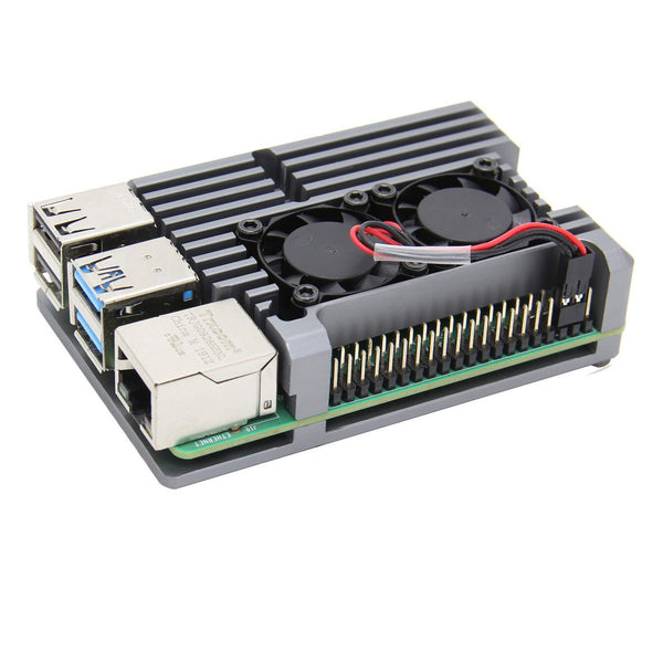 Raspberry Pi 4 Black Aluminum Heat Sink Case With Dual Fans