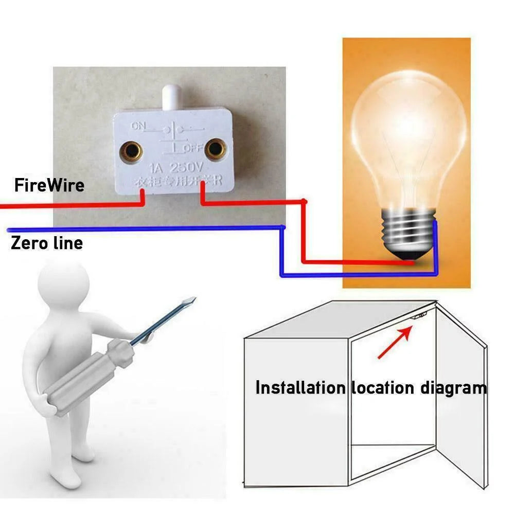 Automatic Reset Switch Wardrobe Cabinet Door Light Switch Control Switch Set of 6