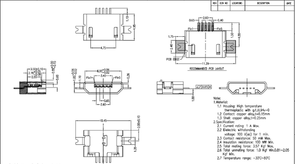 Micro USB Type B 5-Pin SMD Connector Female