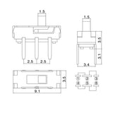 MSS22D18 DIP 2P2T 6 Pin slide switch