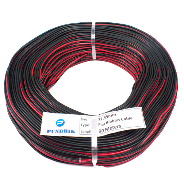 28 AWG Single Strand 2 Wire Ribbon Cable 90 Meter (Red & Black) 1/0.35mm