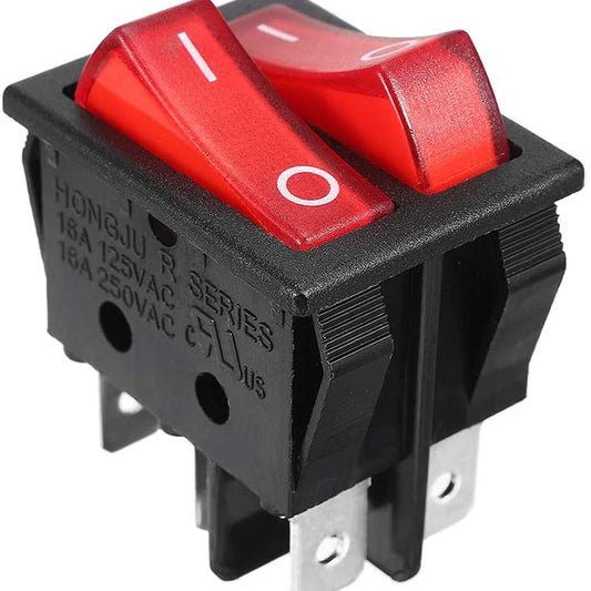 KCD4 Double Boat Rocker Switch 6 Pin On Off With Red Light