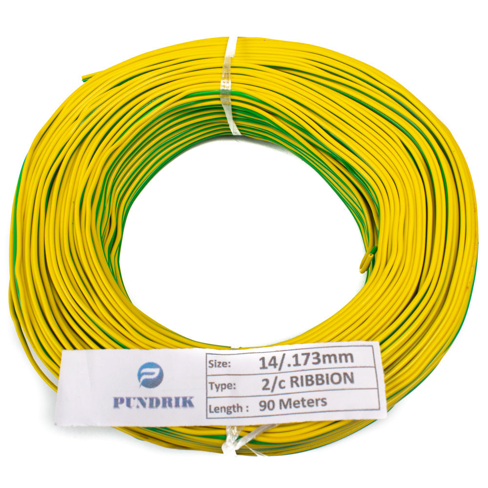 22 AWG Multi Strand 2 Wire Ribbon Cable 90 Meter (Yellow & Green) 14/0.173