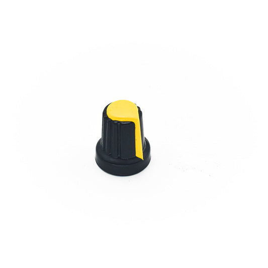 15mm x 17mm Black & Yellow Plastic Knob for 6mm Knurled Shaft Potentiometer