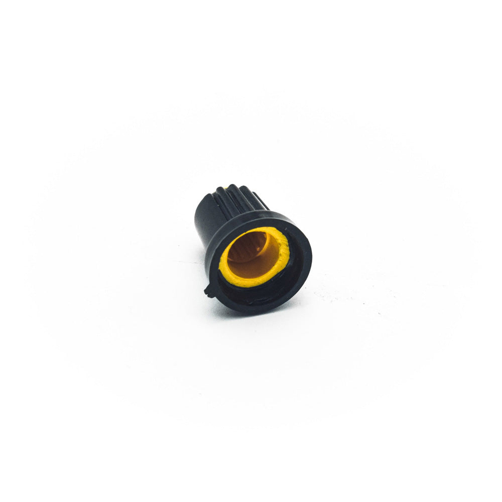 15mm x 17mm Black & Yellow Plastic Knob for 6mm Knurled Shaft Potentiometer