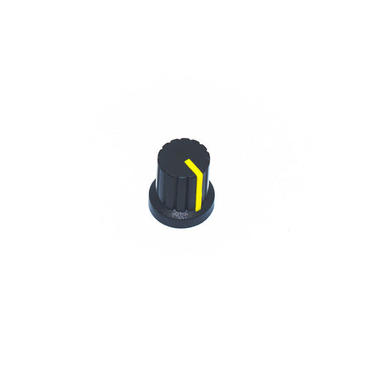 15mm x 15mm Black & Yellow Plastic Knob for 6mm Knurled Shaft Potentiometer