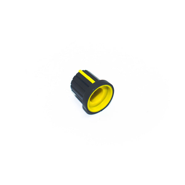 15mm x 15mm Black & Yellow Plastic Knob for 6mm Knurled Shaft Potentiometer