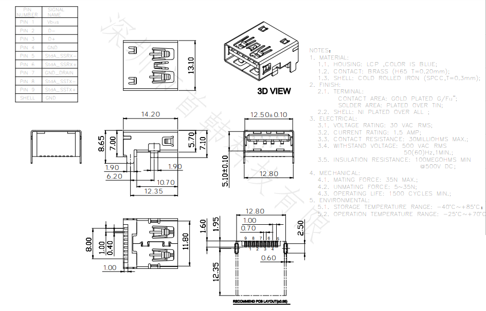 Buy Usb 3.0 Female Type-a Connector – 9 Pin Smd High Quality From 